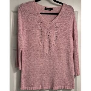 Cottage Country Raffia‎ Loose Knit Sweater Women Pink Medium Pina Lia